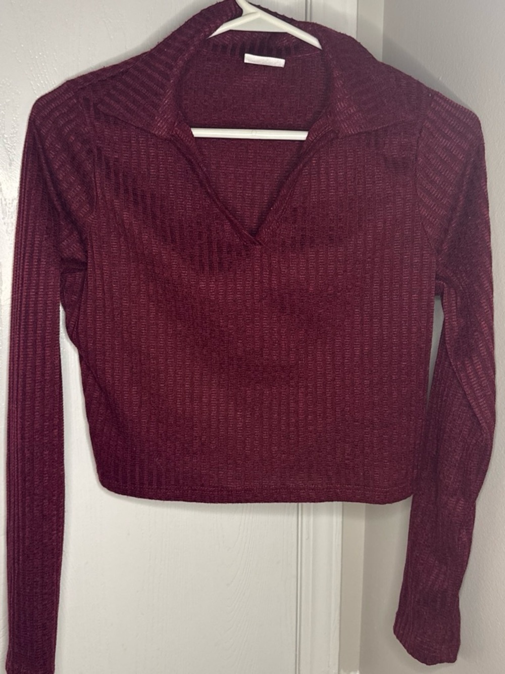 Olivia Rae Ribbed V-Neck Long Sleeve Top in Burgundy